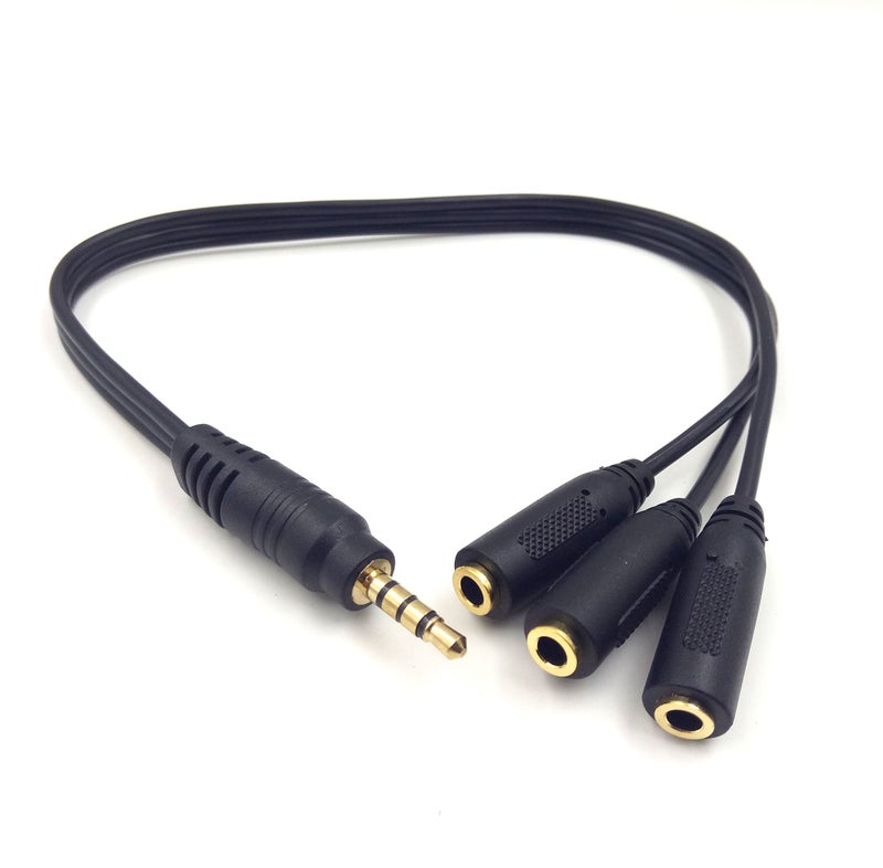Haokiang 9 Inch 3.5mm (1/8") TRRS Male Plug to 3X Female Stereo Splitter Audio Cable, Gold-Plated(35M/3F) - Image 2